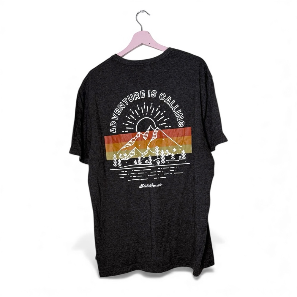 Eddie Bauer Men's XL dark Charcoal gray Adventure mountain Graphic‎ Tee